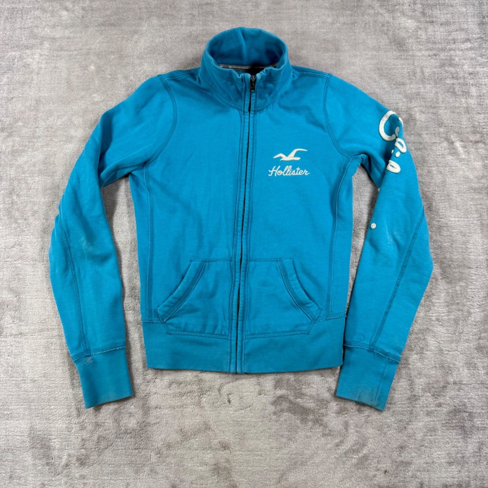 Hollister Jacket Womens Small Blue Full Zip Track California Logo Y2K Sweatshirt